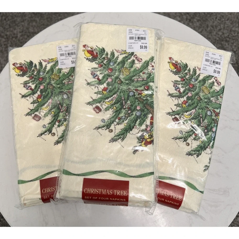 Spode‎ Christmas Tree Napkins 12 Vintage Holiday Table Linens Heirloom  NIP